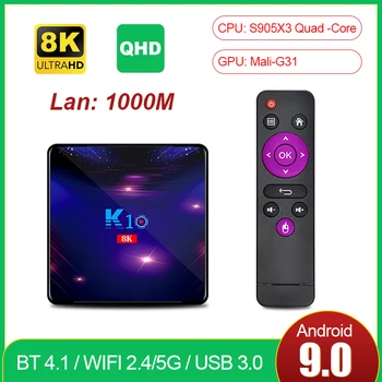 

K10 Android 9.0 QHD HD TV Box 4G 32G/64G/128G Smart tv Box 4k 8k Amlogic S905X3 2.4G&5.8G Wifi Set top Box