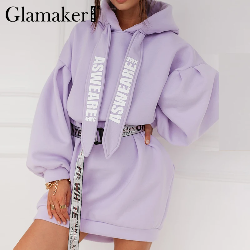 Glamaker фиолетовый свободный свитер с капюшоном модная женская Повседневная