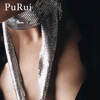 

PuRui Luxury Mesh Sexy Scarf Necklaces Statement Maxi Long Choker Necklace for Women Chunky Neck Accessories Bar Party Jewelry