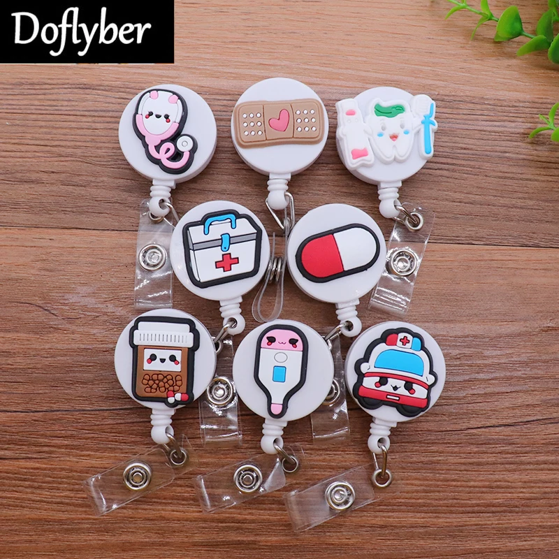 Carrete de insignia retráctil de silicona, estetoscopio de médico, enfermera, soporte para tarjeta de pecho, Clip de exposición