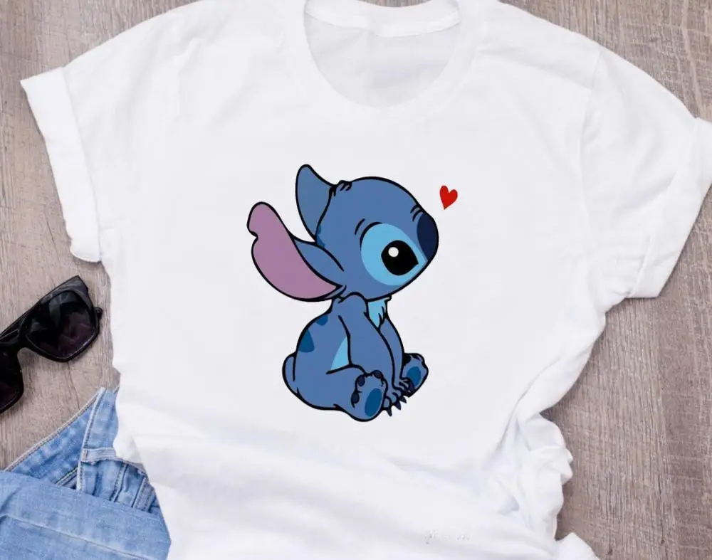 Женская модная футболка с милым рисунком из мультфильма Disneys Lilo Stitch Harajuku Kawaii Футболка с принтом милые повседневные топы