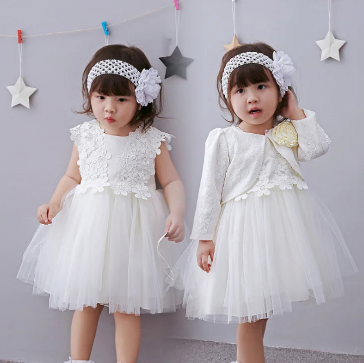 Toddler Baby Girls Embroidered Christing Pageant Birthday Party Baptismal Dress with Headband