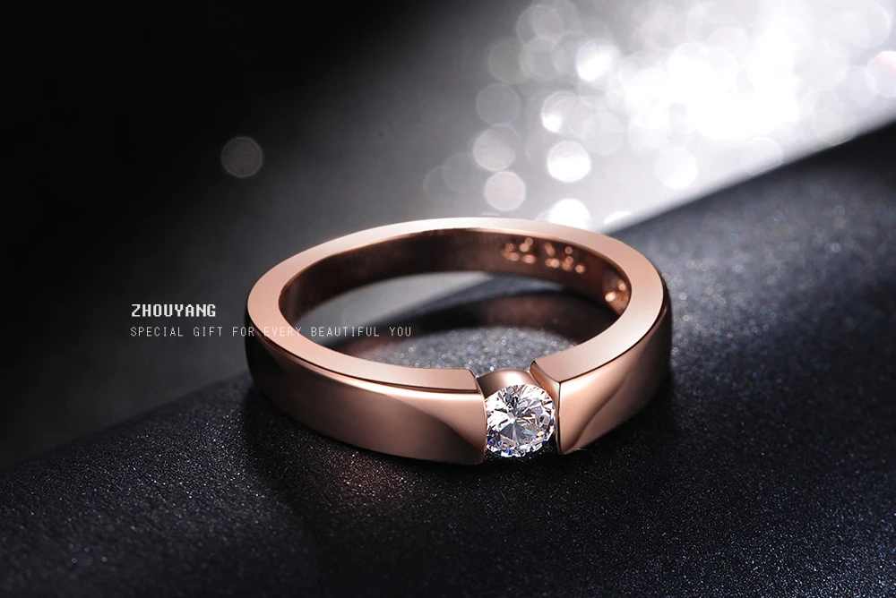 4.5mm Hearts and Arrows Cubic Zirconia Wedding Ring Rose Gold& Silver Color Classical Finger Ring R400 R406