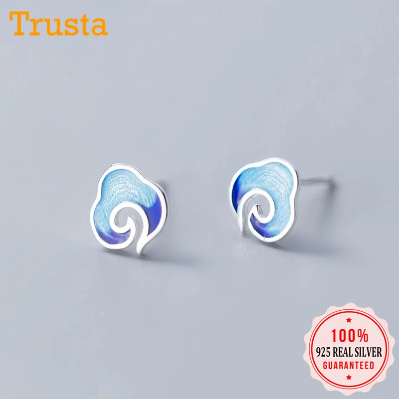 Trusta, 925, настоящее чистое серебро, индивидуальные серьги-гвоздики с голубым облаком для девушек и женщин, хорошее серебряное ювелирное изделие DS1247