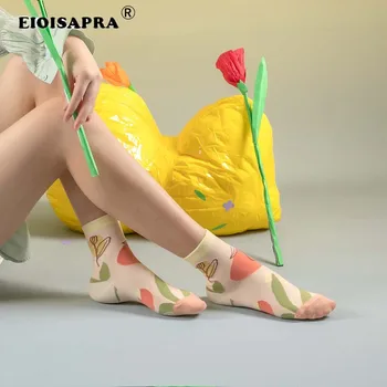 

Kawaii New Product Cartoon Fashion Women Socks Candy Color College Style Combed Cotton Striped Harajuku Socks Women