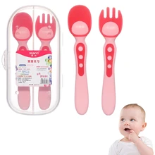 Ensemble de vaisselle en silicone pour bébé, cuillère sûre, fourchette, formation, vaisselle pour enfants, détection de la température infantile, alimentation, vaisselle pour bébé, 2 pièces 