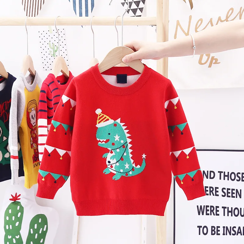 

2-8T Christmas Sweater Toddler Kid Boy Girl Warm Pullover Top Dinosaur Cartoon Clothes Xmas Party Club Winter Kintted Outfit