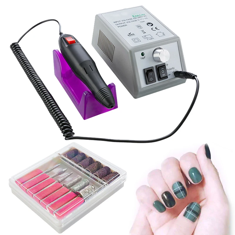 

DC 3-12V 10W 20000 RPM Electric Nail Drill Machine Set Mill Cutter with 6 Diamond Milling Heads for Manicure Pedicure EU/US Plug