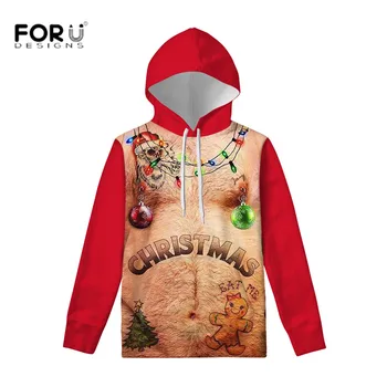 

FORUDESIGNS Plus Size New Santa Claus Xmas Patterned Ugly Christmas Hoodies Tops for Men Winter Hoodie Men Pullovers Funny