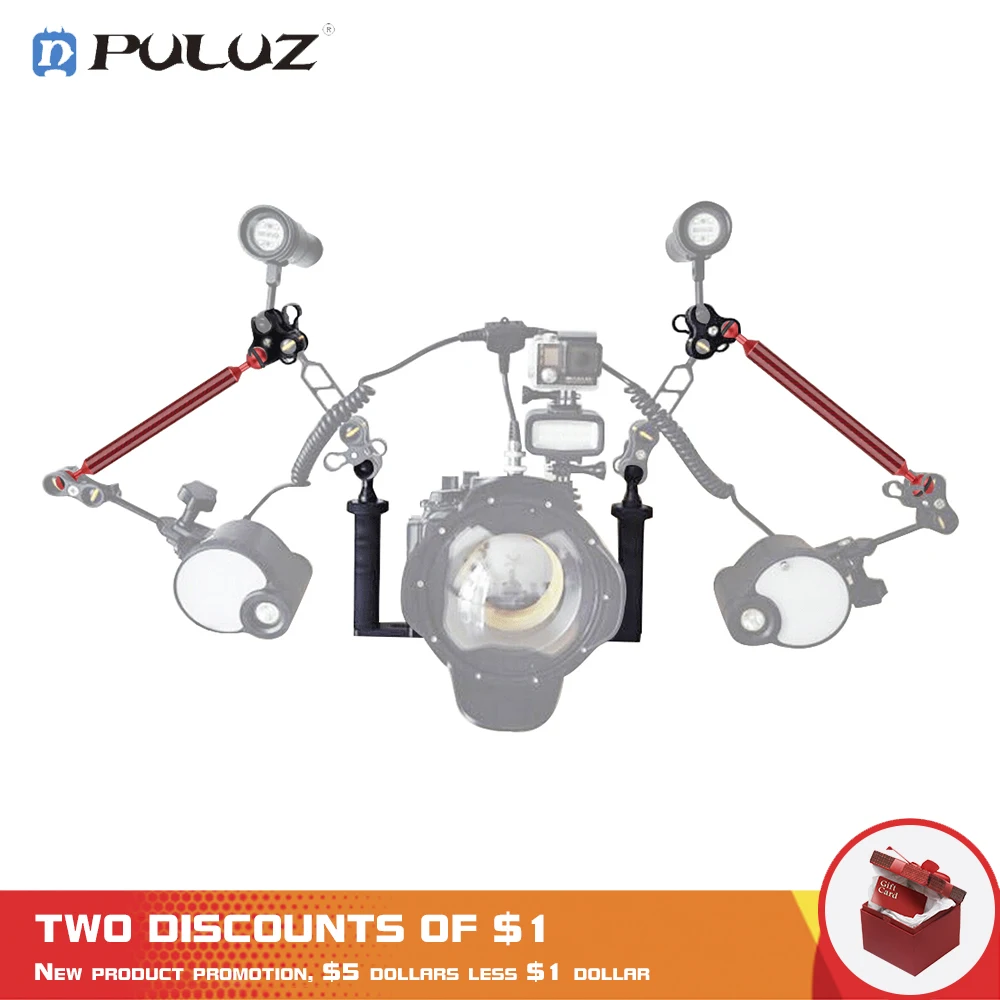 

PULUZ Dual Handle Aluminium Diving Tray Stabilizer &Dual Ball Aluminum Alloy Clamp & Floating Arm for Underwater Camera Housings