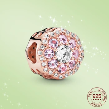 

925 Sterling Silver Sparkling CZ Charms Rose gold Beads Original Reflection Fit Original silver Bracelet DIY Jewelry