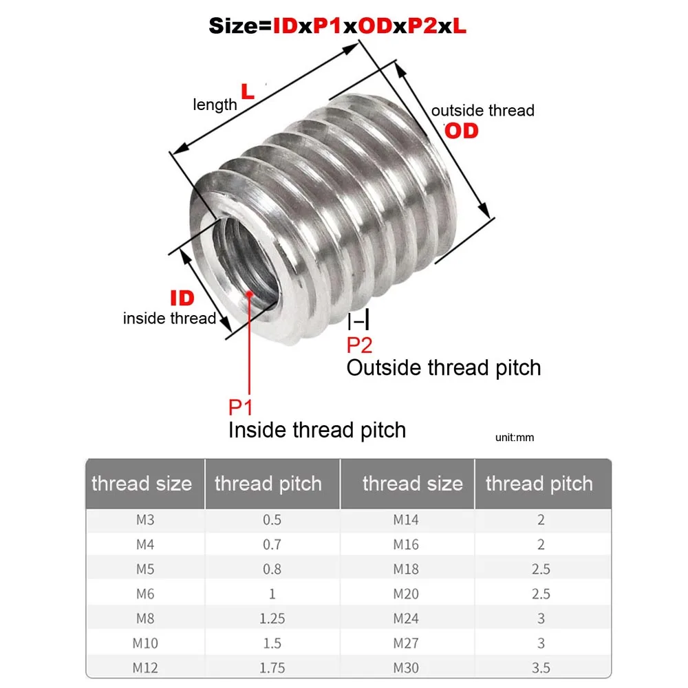 1/5pcs 304 스테인레스 스틸 나사 어댑터 남성-남성 M2 M2.5-M16 내부 및 외부 나사 삽입 너트 전송 나사 외장