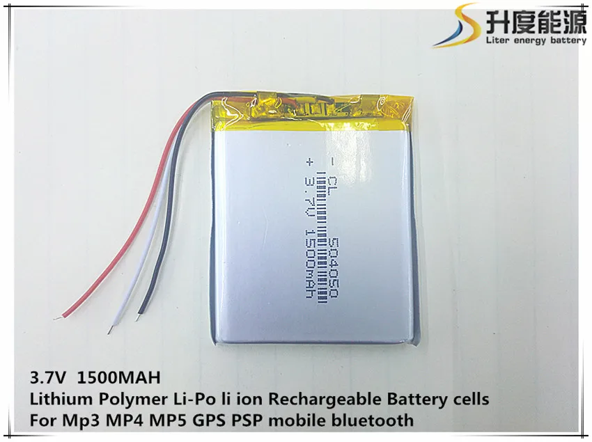 3.7V,1500mAH 504050 3 line (polymer lithium ion / Li-ion battery ) for Smart watch,GPS,mp3,mp4,cell phone,speaker