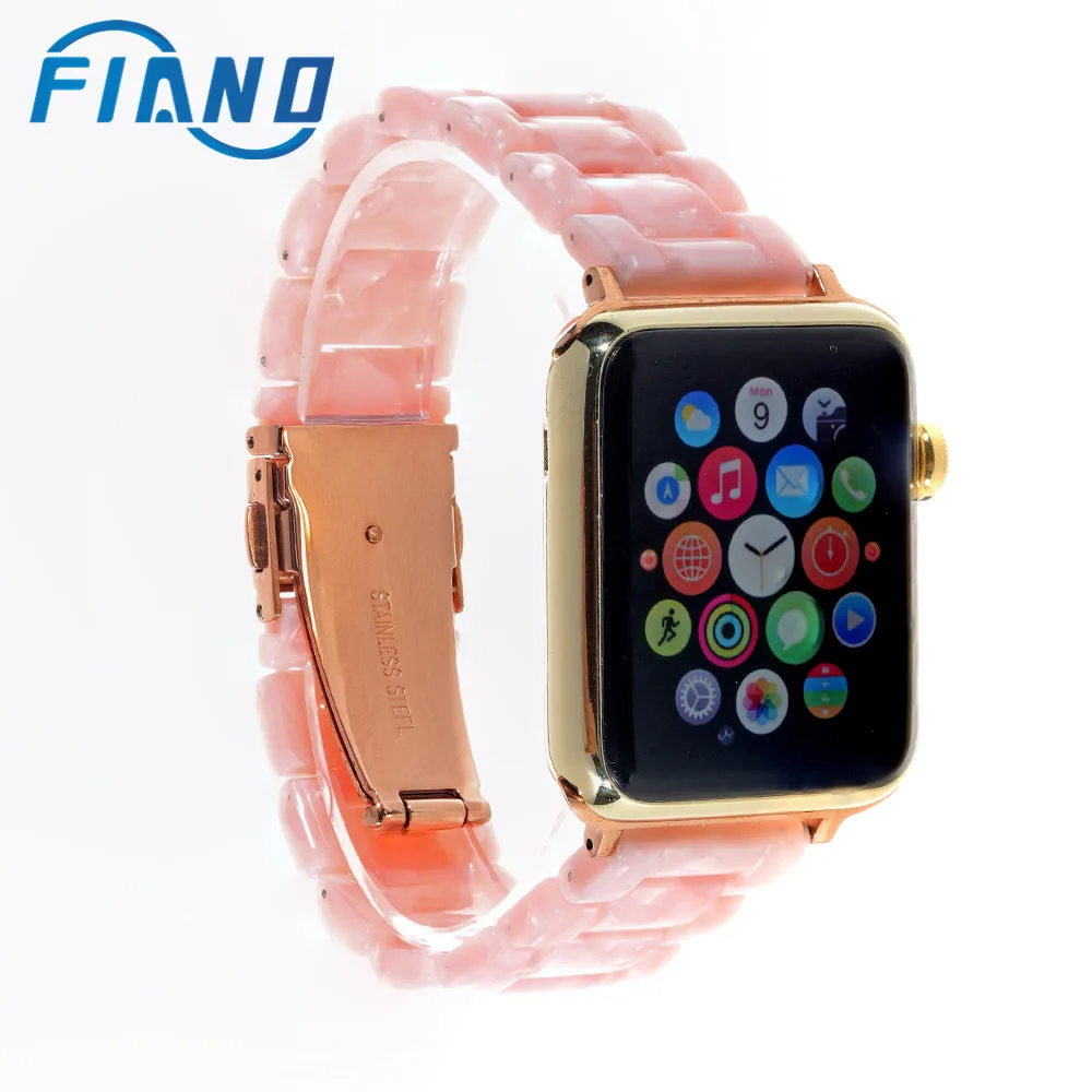 Смола ремешок для наручных часов Apple Watch Series 4/3/2/1 44 мм 40 мм, 42 мм, 38 мм и нержавеющая сталь металлический корпус наручных часов Iwatch, браслет, ремешок на запястье часы аксессуары ремешок для часов