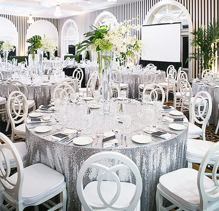  Sequin Tablecloth Round Silver Table Cloth 120 Shiny Sparkle Cloths for Wedding Party Christmas Bir