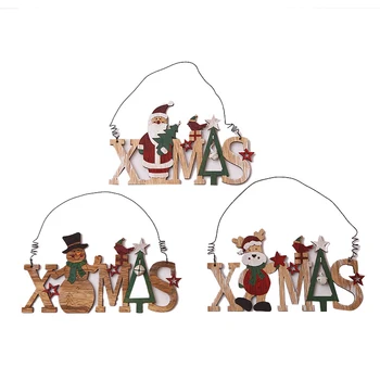 

Merry Christmas Bell Alphabet Wooden Sign Small Pendant/Old Man Snowman Fireplace Window Ornaments/Cartoon Wooden Pendant