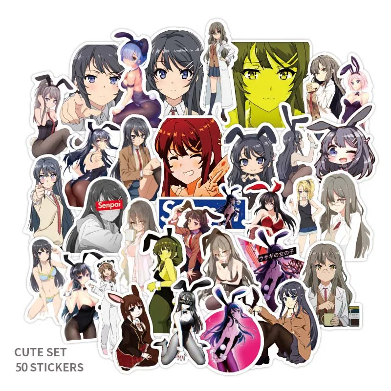 50pcs/set Anime Rascal Does Not Dream of Bunny Girl Senpai Stickers Bunny  Girl Stickers Mai Sakurajima Stickers For Skateboard _ - AliExpress Mobile