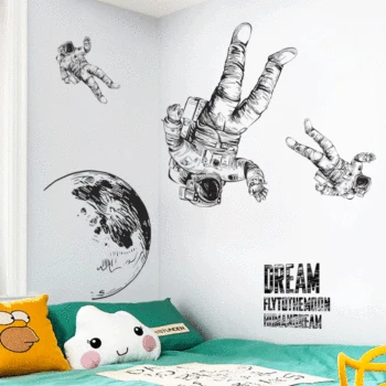 

Space Explorati Wall Stickers Nursery Bedroom Kids room Eco-friendly Wall Decals Astronaut Vinyl Wall Murals Cartoon Poster