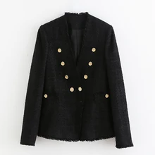 Твидовые пиджаки с v-образным вырезом, женские модные повседневные двубортные пиджаки, женские элегантные костюмы с длинным рукавом, женские, дамские, KA