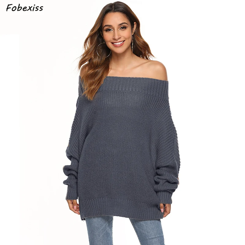 

Oversized Sweaters Winter 2019 Slash Neck Sweater Sexy Korean Style Woman Loose Jumpers Long Knitted Pullovers Autumn Woman Tops