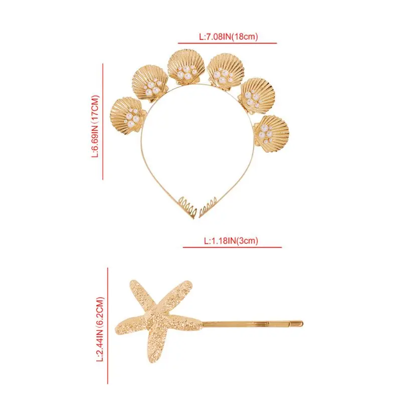 

Marine Style Golden Shell Tiara Crown with Comb Faux Pearl Beaded Wedding Bridal Hair Hoop Women Girl Vacation Styling Bobby Pin