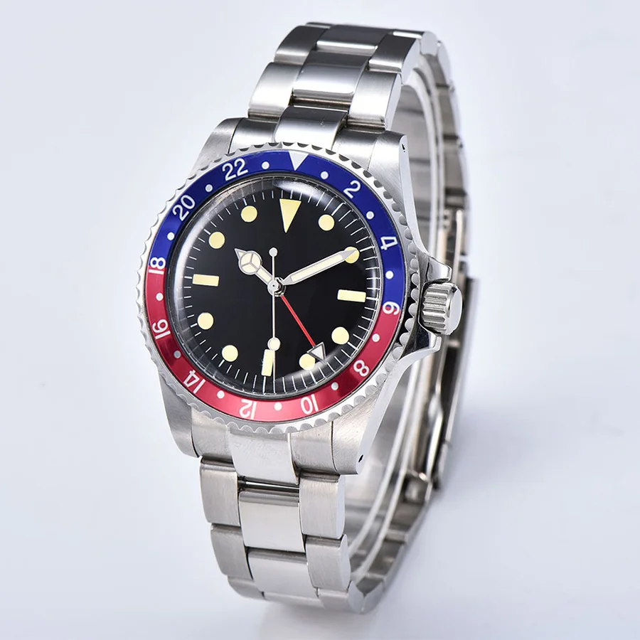 

Watch GMT men's automatic luminous hand steel shell movement 40 mm mechanical watch aluminum bezel brushed bracelet 5ab