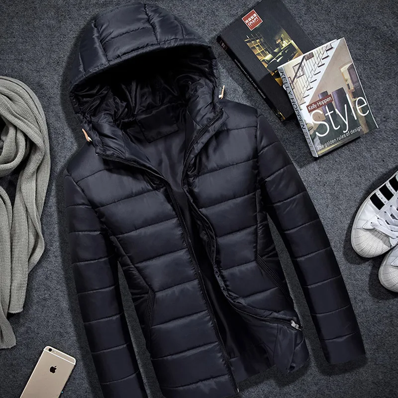 Зимняя куртка мужская с капюшоном Тонкая Корейская куртка пальто Модная хлопковая молодежная одежда новые высококачественные зимние теплые пальто на молнии