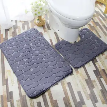 

2pcs Flannel Bath Mat for Bathroom Carpet Rug Toilet Floor Mat Non-slip Shower Room Foot Mat Bath Rug Toilet Absorbent Bath Mat