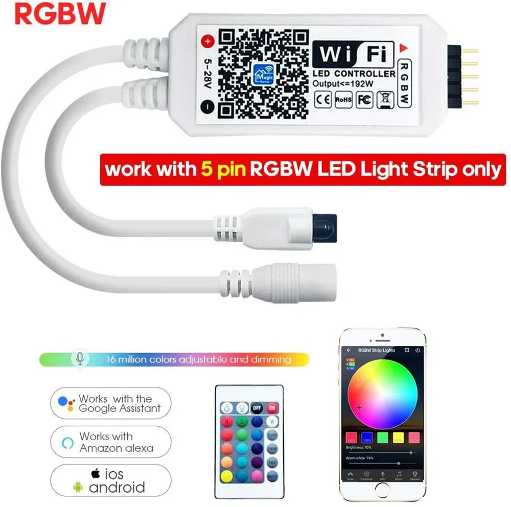 DC12V RGBW/RGBWW Wifi LED Controller With IR 24Key Remote Control  5 pin link For RGBW LED Strip Lights wifi led strip lights