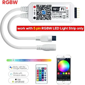 

Mini DC12V RGBW/RGBWW Wifi LED Controller With IR 24Key Remote Control 5 pin link For RGBW LED Strip Lights