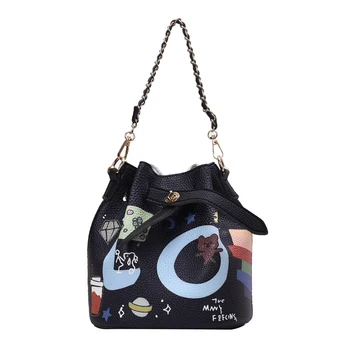 

Fashion Cute Printing Small Bucket Bag For Girl Casual Chain Crossbody Shoulder Bags Women Ladies Summer Messenger Bags Handbags