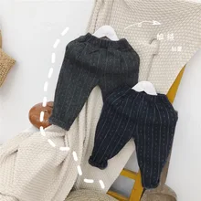 Xdp2019 зимний стиль; стиль; детская одежда в Корейском стиле; для мужчин и женщин; Детские повседневные брюки с начесом и плотными вставками