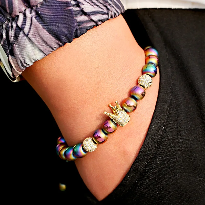 Classic Luxury Men Bracelets&Bangles CZ Zircon Crown Colorful Stone Beads Macrame For Women Jewelry Bileklik