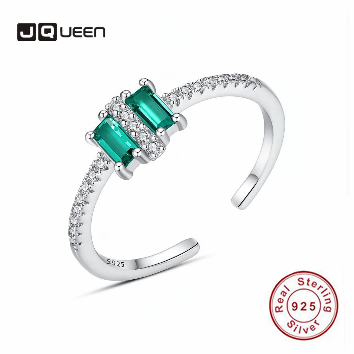 

JQUEEN 925 Sterling Silver Gold Plating Open Rings Luxury Wedding White Green Resizable Cubic Zirconia Women Ladies Rings