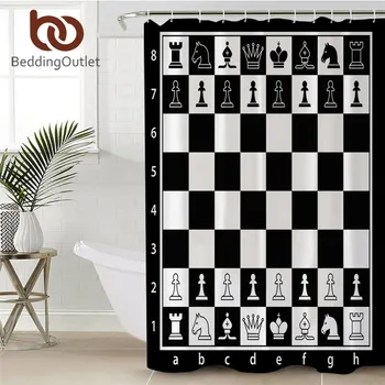 

BeddingOutlet Chess Board Bathroom Shower Curtain Waterproof Polyester Games Bath Curtain With Hooks Black and White Home Decor