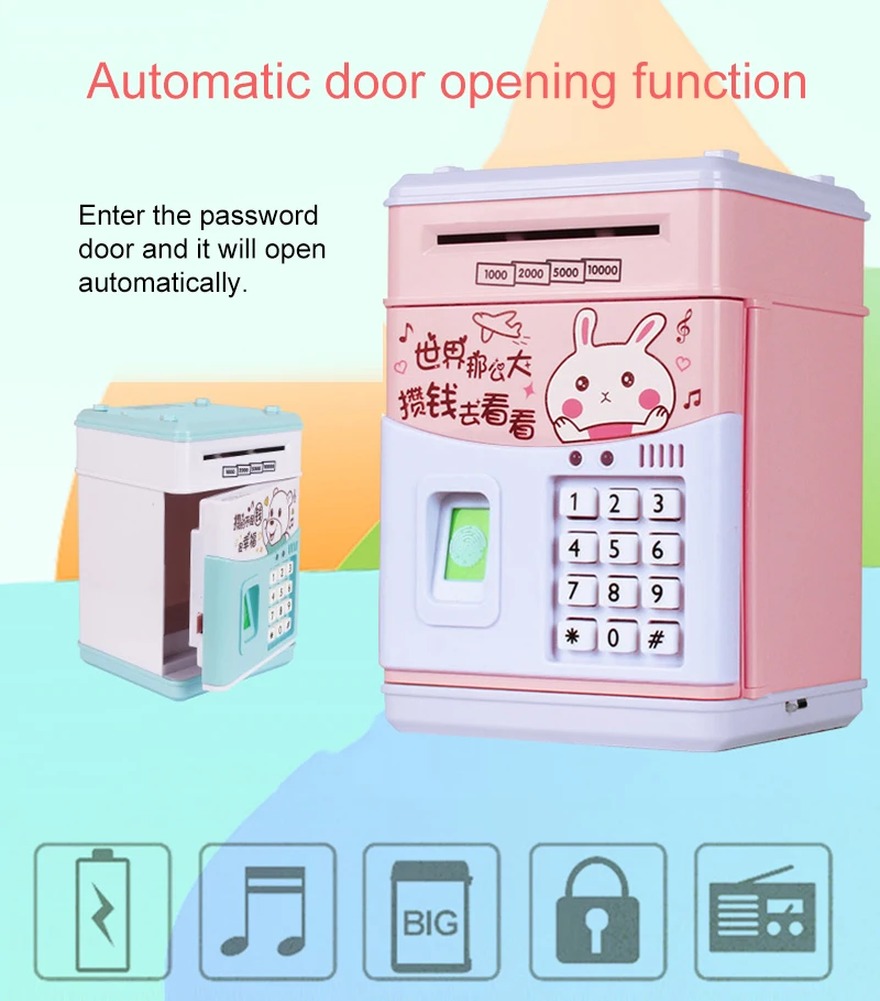 

Cash Coins Saving Box ATM Bank Safe Box Automatic Deposit Banknote Electronic Piggy Bank ATM Password Money Box Christmas Gift