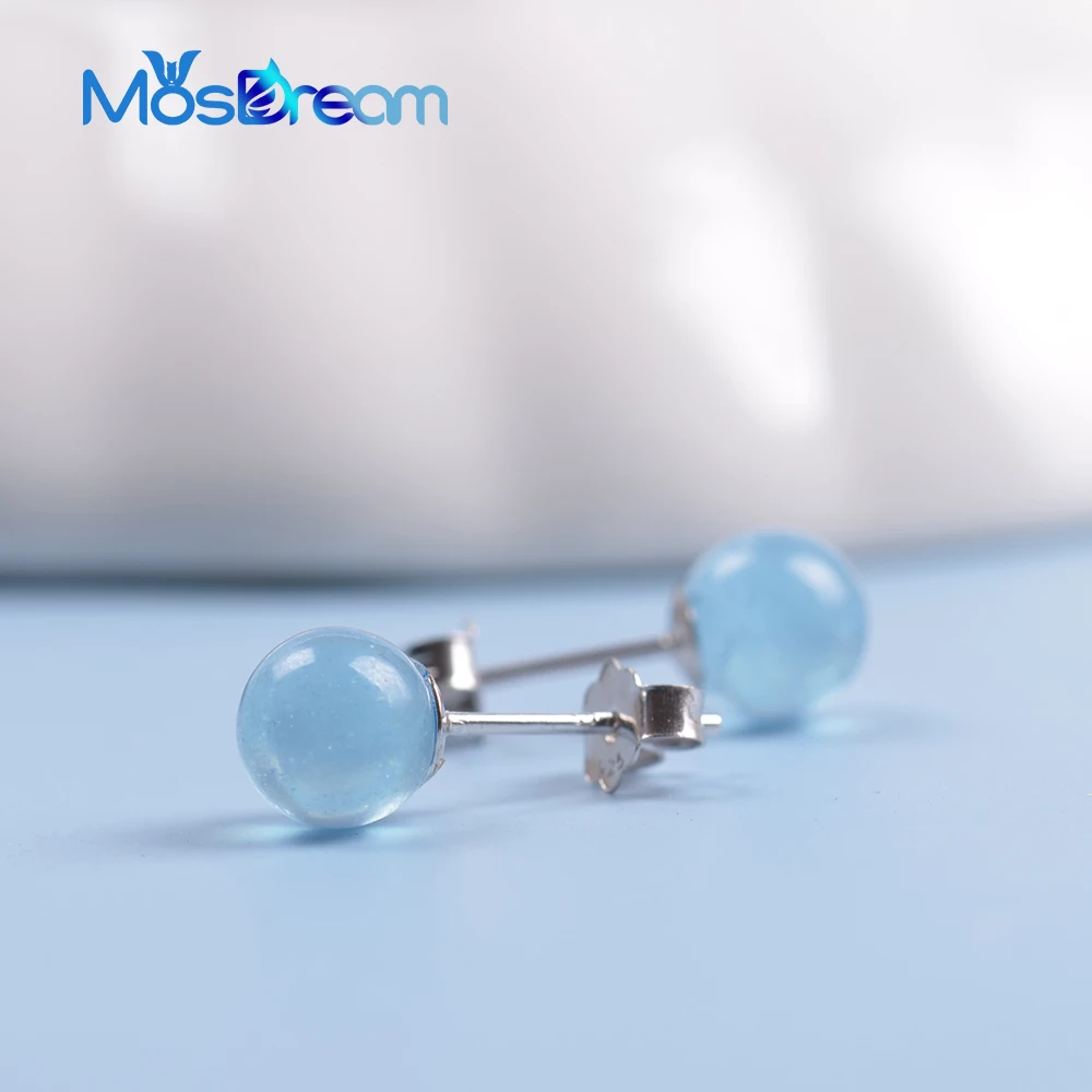 Серьги с аквамарином MosDream, s925 серебро, натуральный драгоценный камень, круглая голубая серьга, ювелирные изделия для женщин, Классические Вечерние, подарок