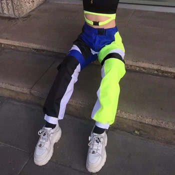 

High Waist Sashes Elastic Waist Pants Women Streetwear Patchwork Trousers 2019 White Fashion Pencil Pants