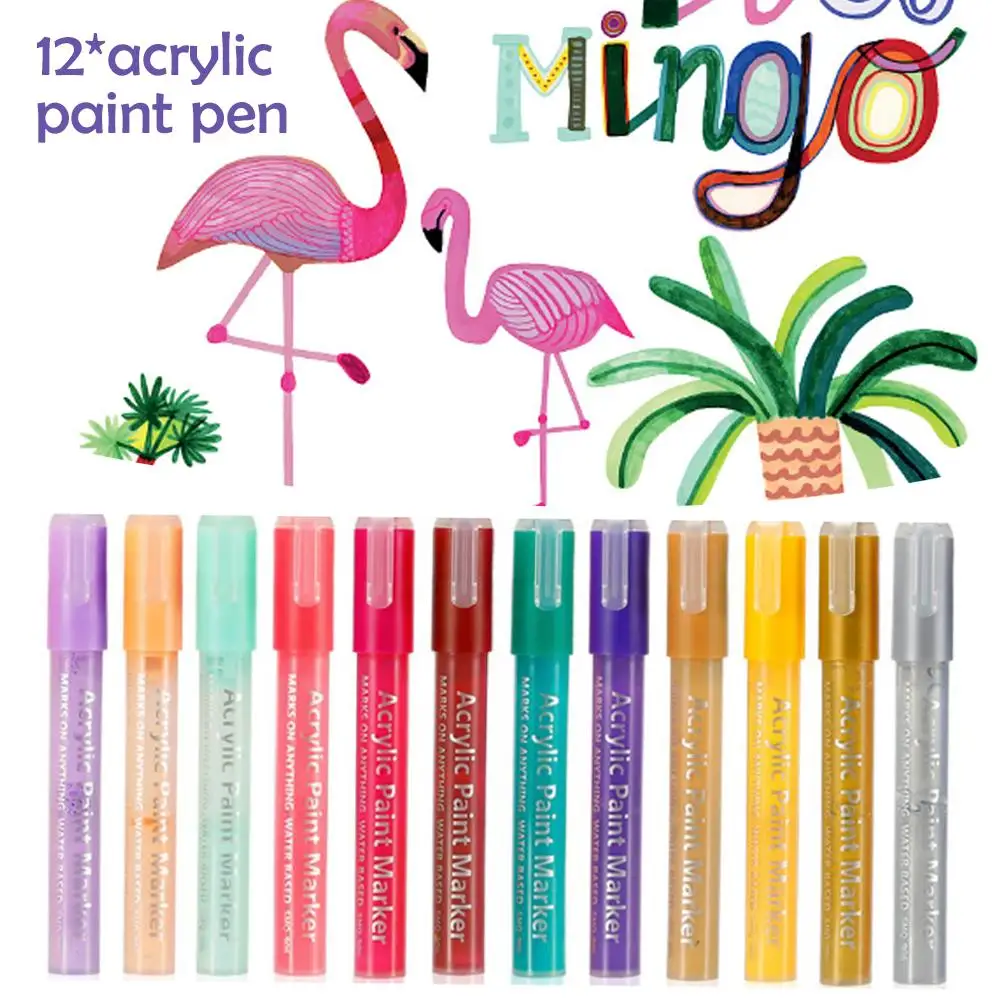 

12 Color/Set Acrylic Paint Marker Pen Multi-function Drawing Pen For Ceramic Rock Glass Porcelain Mug Wood Fabric Canvas Painter