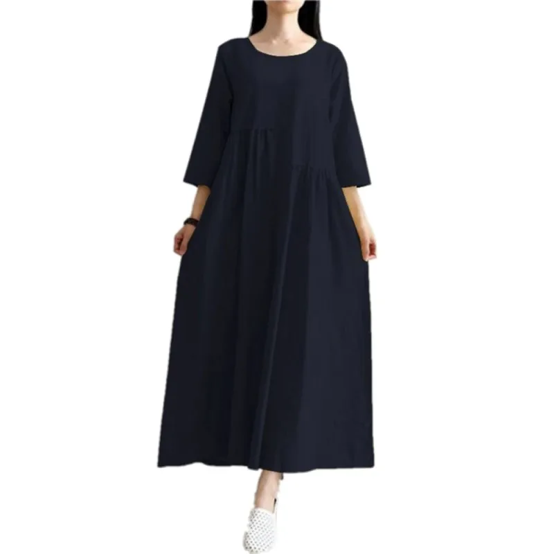 Big Size Muslim Pure Color Ladies Dress Middle East Turkish Style Irregular Loose Casual Dress 2021spring/summer New Dubai Abaya