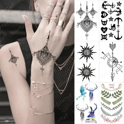 Waterproof Temporary Tattoo Sticker Wreath Henna Deer Compass Sun Black Flash Tatoo Arm Shoulder Fake Tattoos Man Woman Child