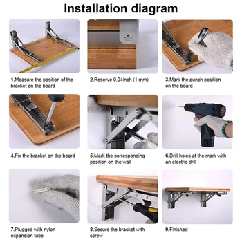 

Heavy Duty Folding Shelf Brackets, 2Pcs Stainless Steel Collapsible Shelf Bracket with Mounting Screws for Table Work Bench, Spa