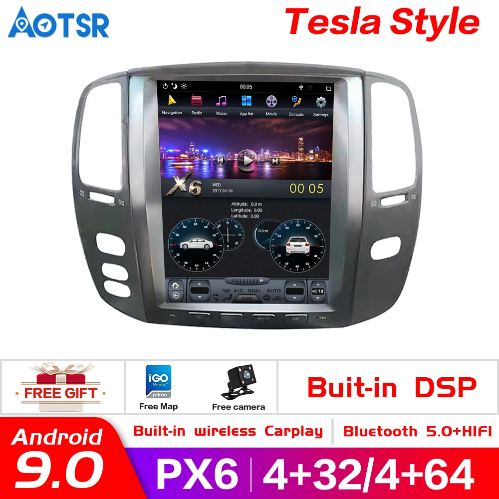 4G64G большой экран Tesla стиль Android 9,0 Автомобильный мультимедийный dvd-плеер для Toyota Land cruiser 100 LC 100 2003-2007 Автомагнитола стерео
