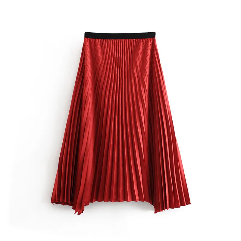 Женская модная однотонная плиссированная юбка средней длины с асимметричным подолом, Женская юбка с эластичной резинкой на талии, Повседневная шикарная юбка QUN466