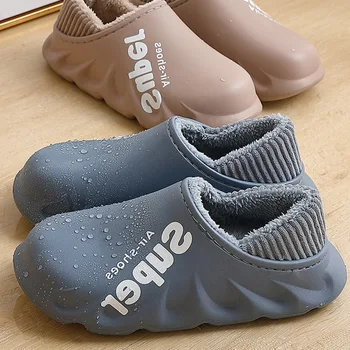2021 New Winter Slippers Warm Men Shoes Waterproof Women Couples Non-Slip Plush Indoor Outdoor Home Autumn Thick Heels Slides 1
