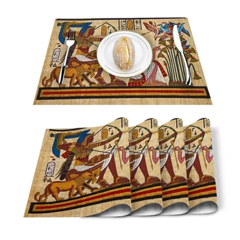 

Ancient Egyptian Gods Style Symbol Yellow Placemat Washable Cotton Linen Table Cloth Pad Mat Rectangle Placemats Heat Resistant