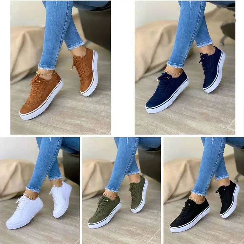 Platform Loafers Women's Shoes 2022 New Spring Winter Flats Sport Casual Suede Sneakers Lace Up Plus Size Oxford Mujer Zapatos 4