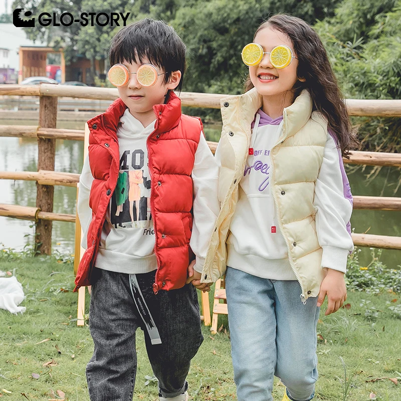 

GLO-STORY Casual Kids Warm Jacket Vest for Girls Boys Stand Collar Children Winter Coats 100-160cm