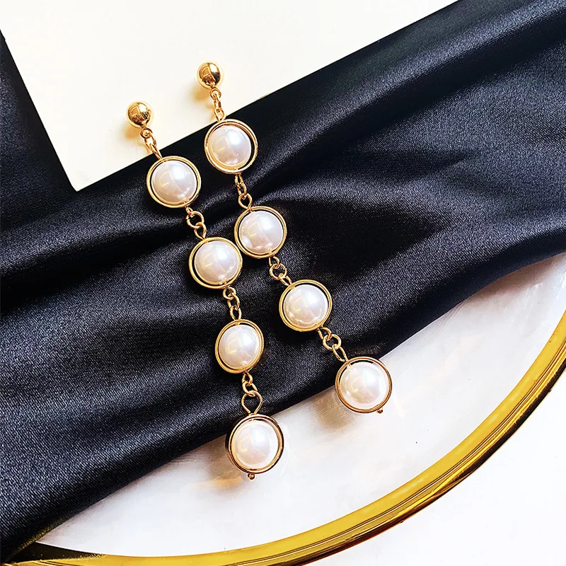 

Classic Simulated-pearl Round Women Dangle Earrings Pearl Long Style Personality Fashion Eardrop Fashion Jewelry