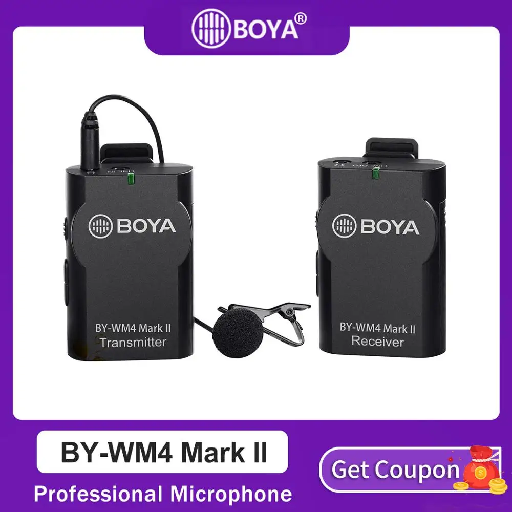 Boya BY-WM4/WM4 Mark II беспроводной Студийный конденсаторный микрофон Система петличный нагрудный микрофон для интервью для камер iPhone Canon Nikon